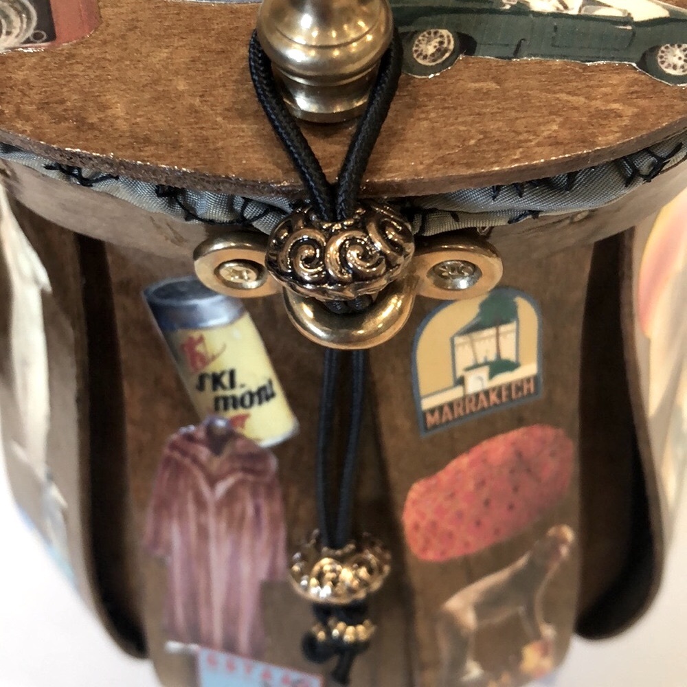 KATIE BAG VINTAGE - HAND CRAFTED DECOUPAGE WOODEN JETSETTER  BAG - Picture 5 of 14